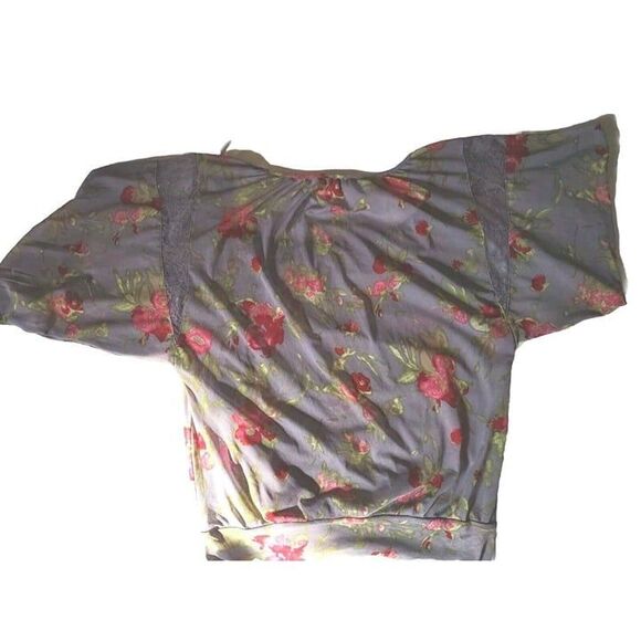5/$25 Sz Med Express Sheer & Lace Mesh Top Floral Puff Sleeves Pinks Purple - Picture 9 of 11